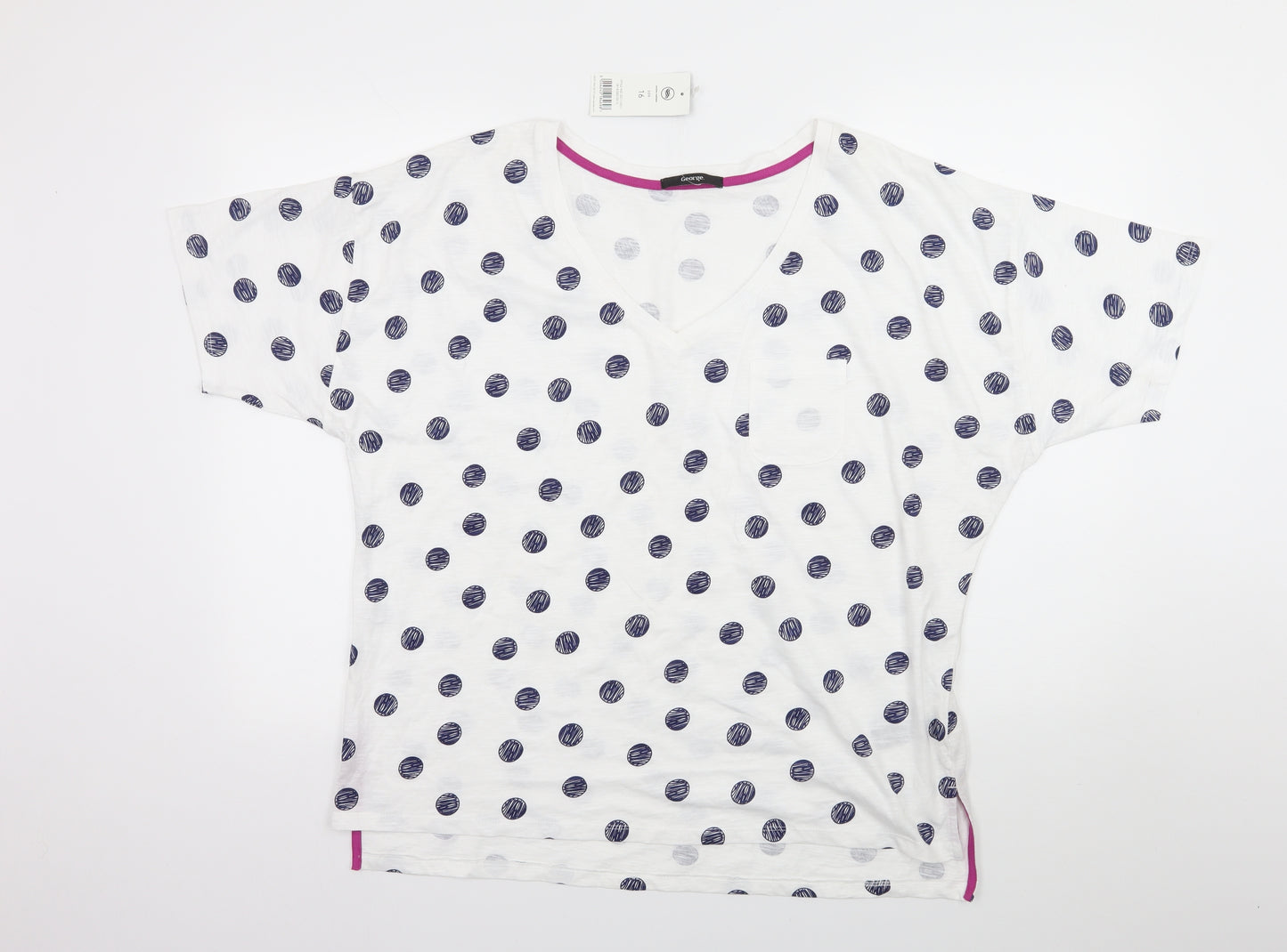 George Womens White Polka Dot Jersey Basic T-Shirt Size 16