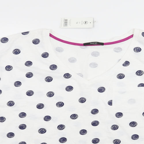 George Womens White Polka Dot Jersey Basic T-Shirt Size 16