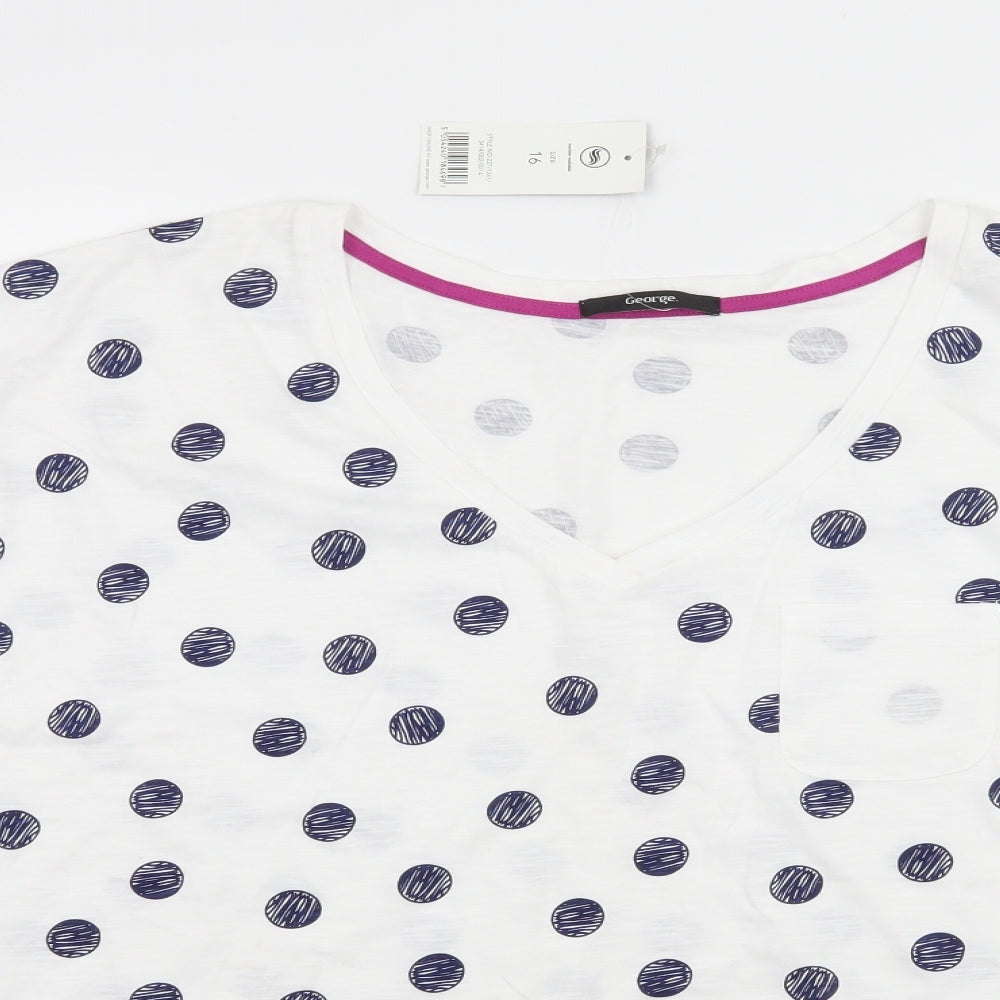 George Womens White Polka Dot Jersey Basic T-Shirt Size 16