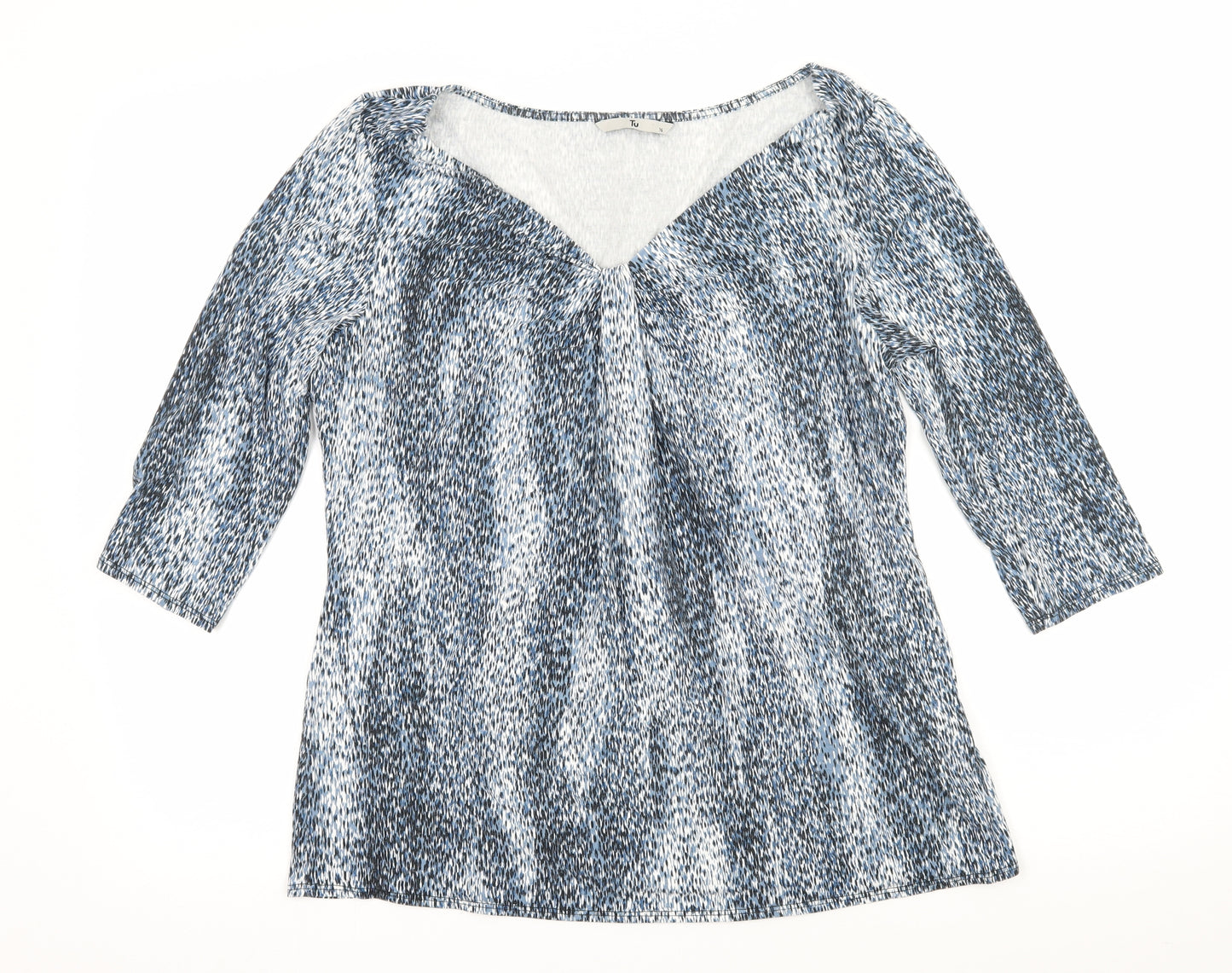 TU Womens Blue Geometric Jersey Basic T-Shirt Size 16