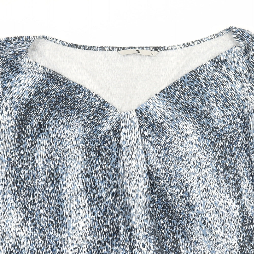 TU Womens Blue Geometric Jersey Basic T-Shirt Size 16