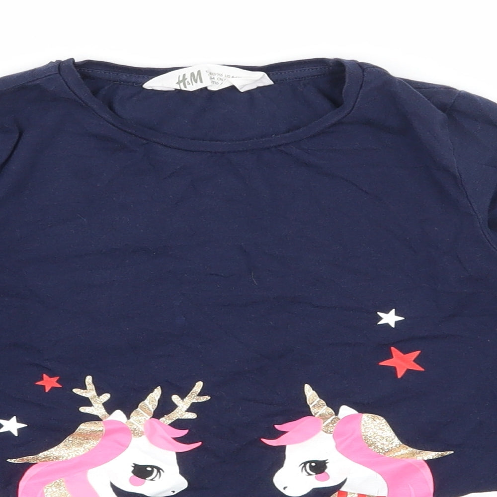 H&M Girls Blue  Jersey Basic T-Shirt Size 5-6 Years  - Unicorn