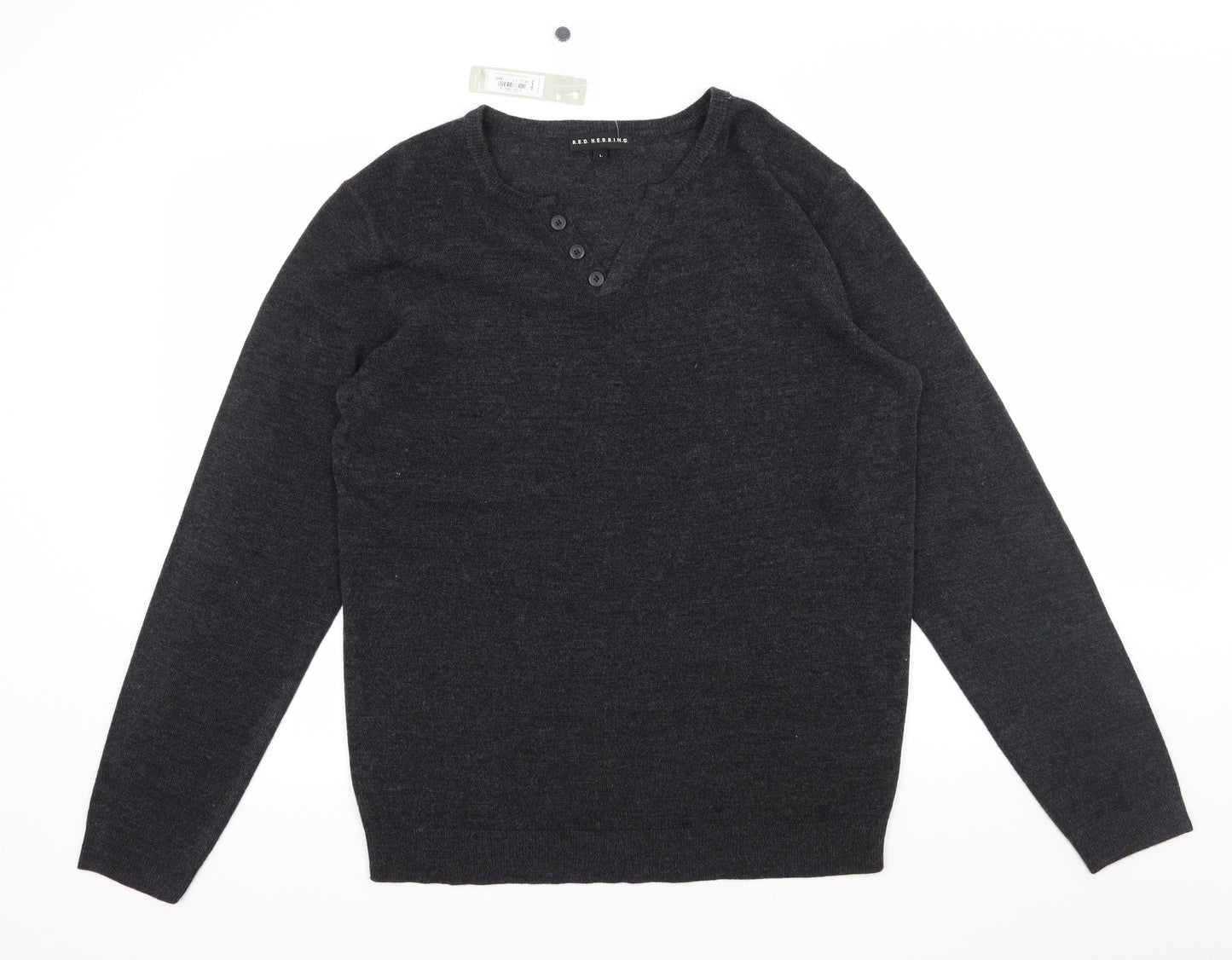 Red Herring Mens Grey  Knit Pullover Jumper Size L