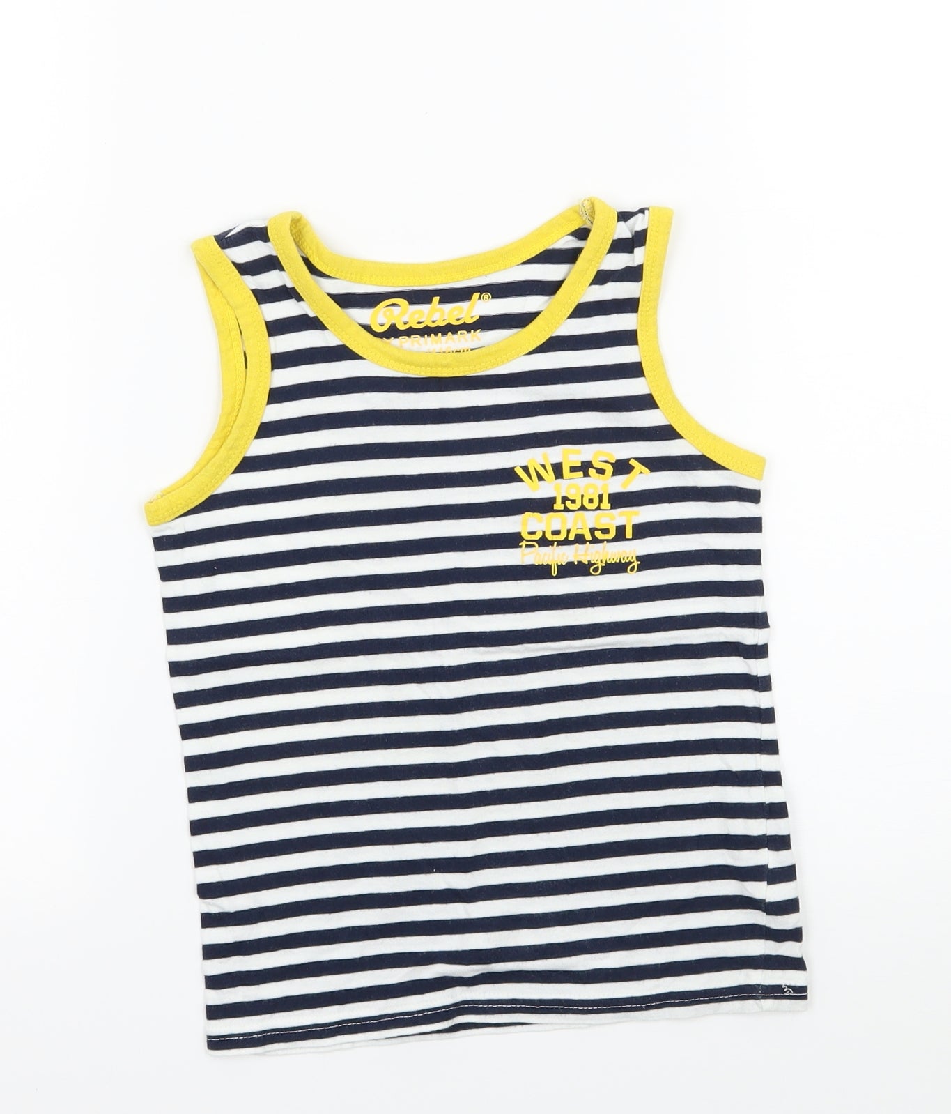 Rebel Boys Blue Striped Jersey Basic Tank Size 5-6 Years  - West Coast