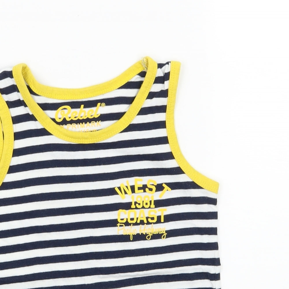 Rebel Boys Blue Striped Jersey Basic Tank Size 5-6 Years  - West Coast