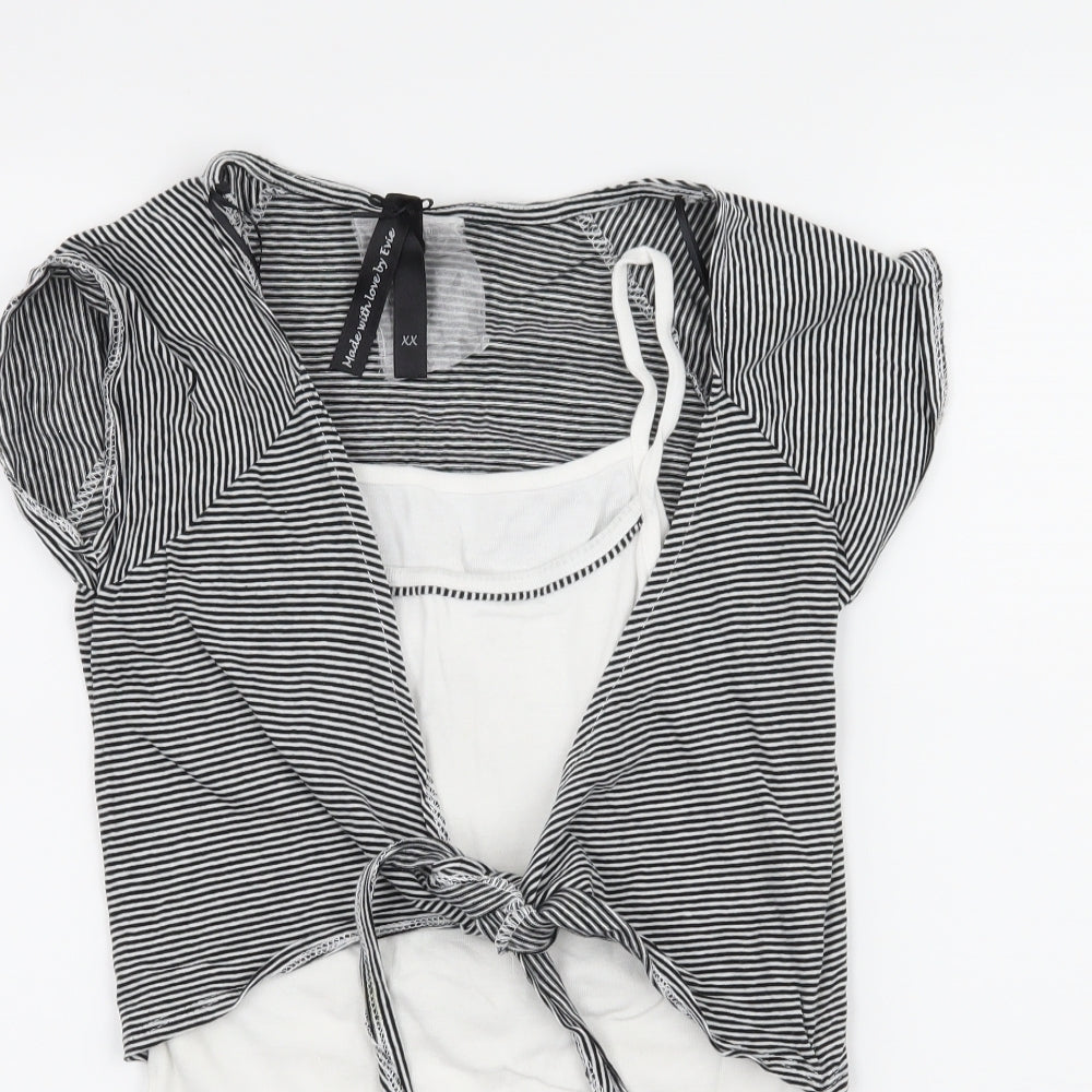 E-vie Womens White Striped Jersey Basic T-Shirt Size 14