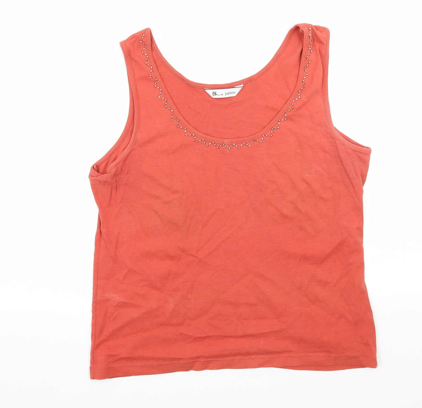 BHS Womens Orange  Jersey Basic Tank Size 16  - Embellished Neckline