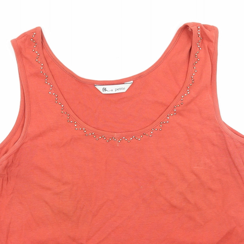 BHS Womens Orange  Jersey Basic Tank Size 16  - Embellished Neckline