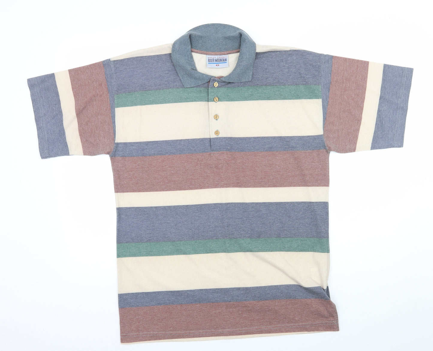River Mountain Mens Multicoloured Striped Jersey  Polo Size M