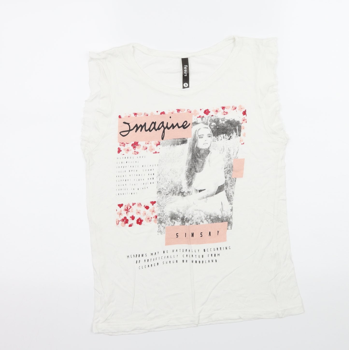 Sinsay Womens White  Jersey Basic T-Shirt Size S  - Imagine