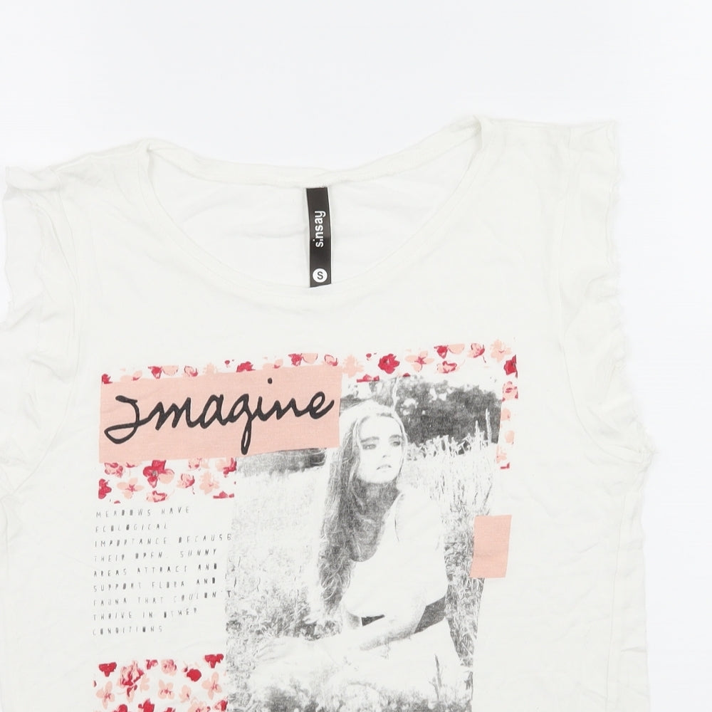Sinsay Womens White  Jersey Basic T-Shirt Size S  - Imagine