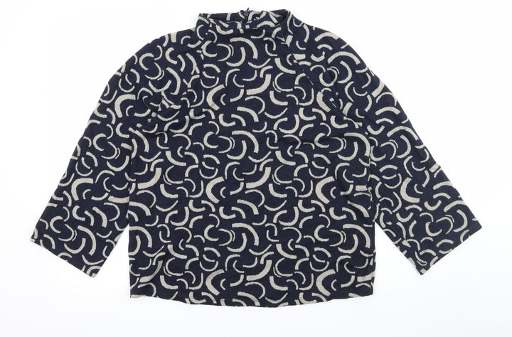 Preworn Womens Blue Geometric Jersey Pullover Sweatshirt Size 14