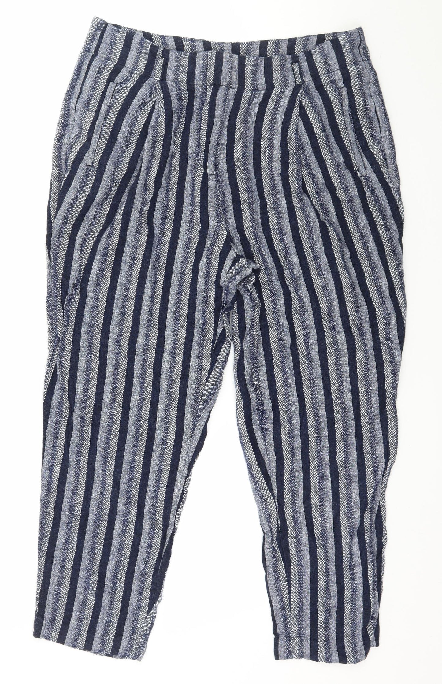 Marks and Spencer Womens Blue Striped  Cropped Trousers Size 14 L24 in