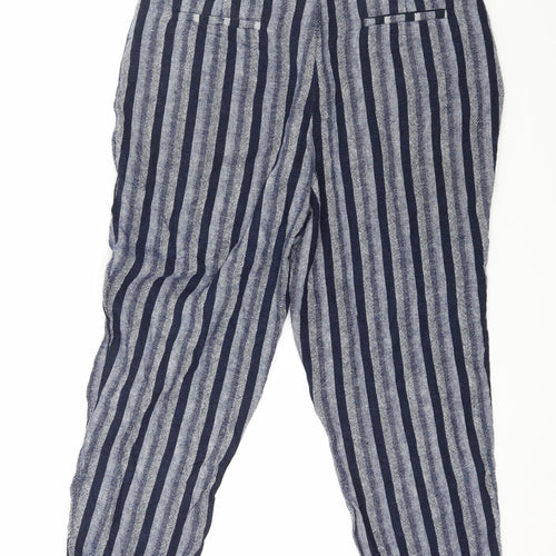 Marks and Spencer Womens Blue Striped  Cropped Trousers Size 14 L24 in