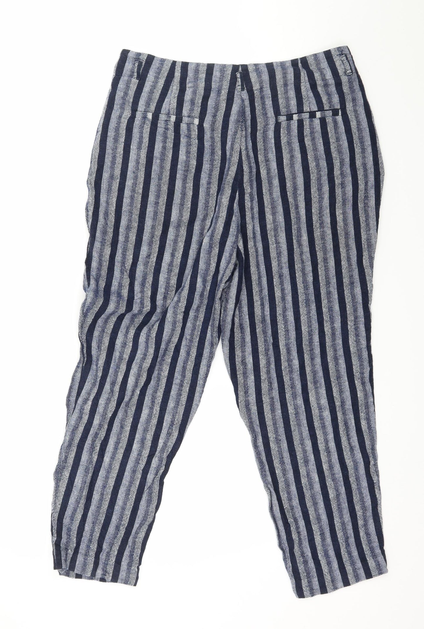 Marks and Spencer Womens Blue Striped  Cropped Trousers Size 14 L24 in