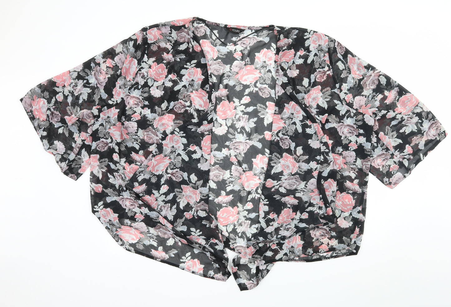 Yours Womens Black Floral Chiffon Kimono Jacket Size 28