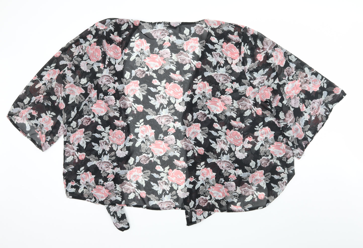 Yours Womens Black Floral Chiffon Kimono Jacket Size 28