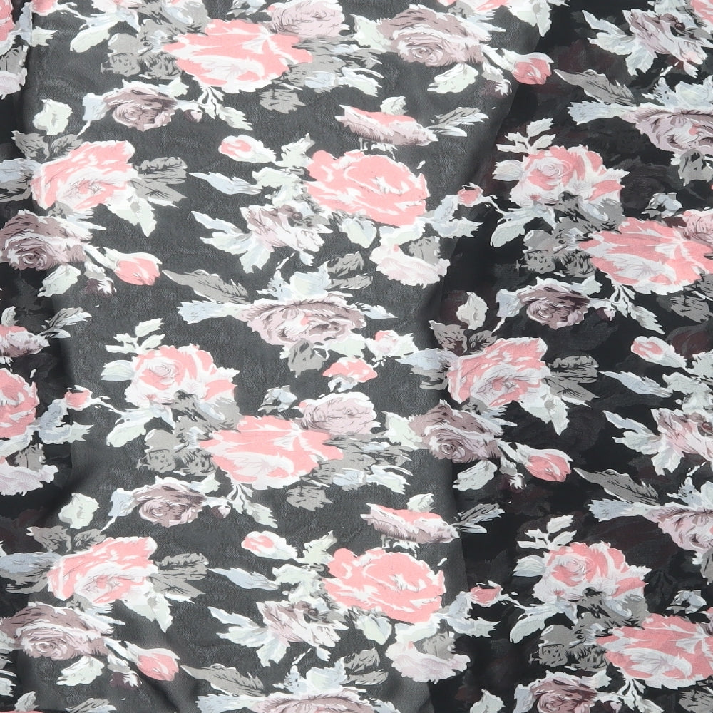 Yours Womens Black Floral Chiffon Kimono Jacket Size 28