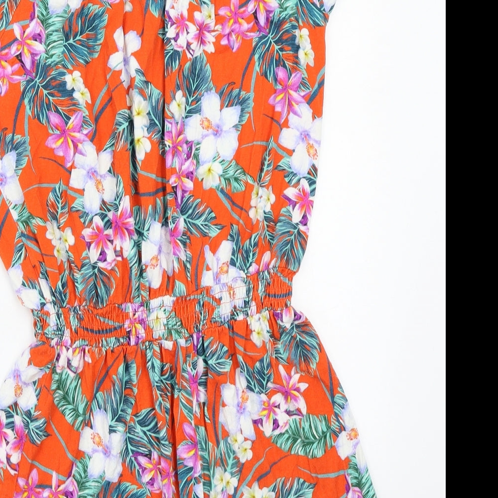 River Island Girls Orange Floral  Playsuit One-Piece Size 12 Years