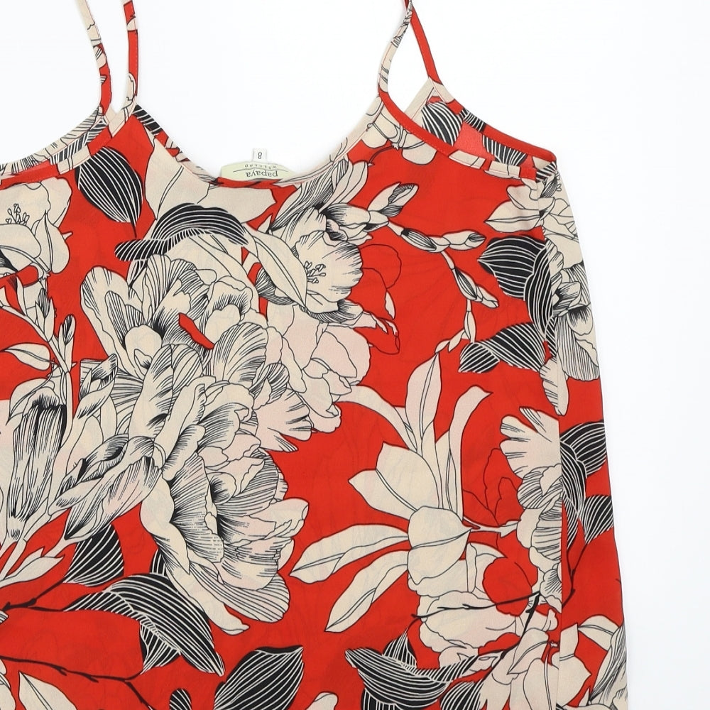 Papaya Womens Red Floral  Basic T-Shirt Size 8