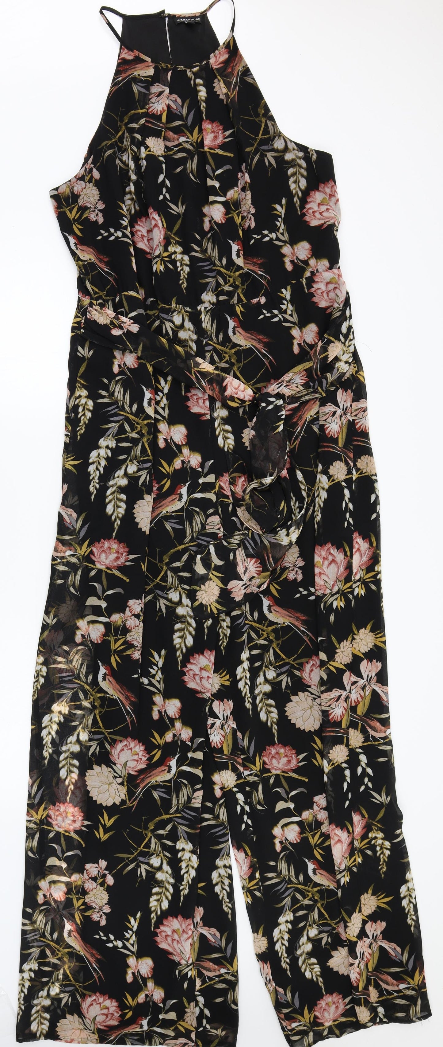 Warehouse Womens Black Floral  Jumpsuit One-Piece Size 14