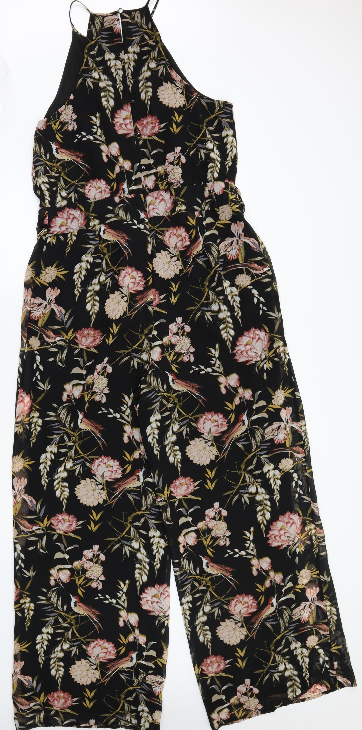 Warehouse Womens Black Floral  Jumpsuit One-Piece Size 14