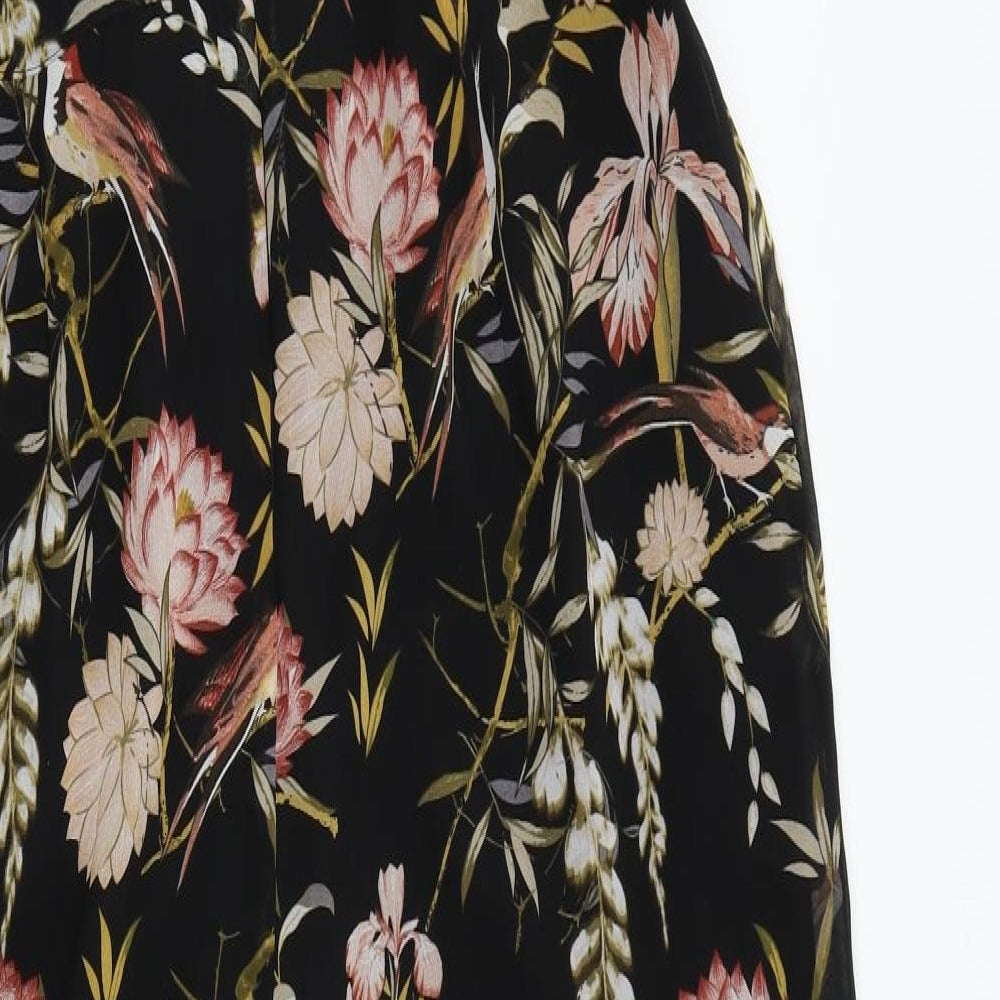 Warehouse Womens Black Floral  Jumpsuit One-Piece Size 14