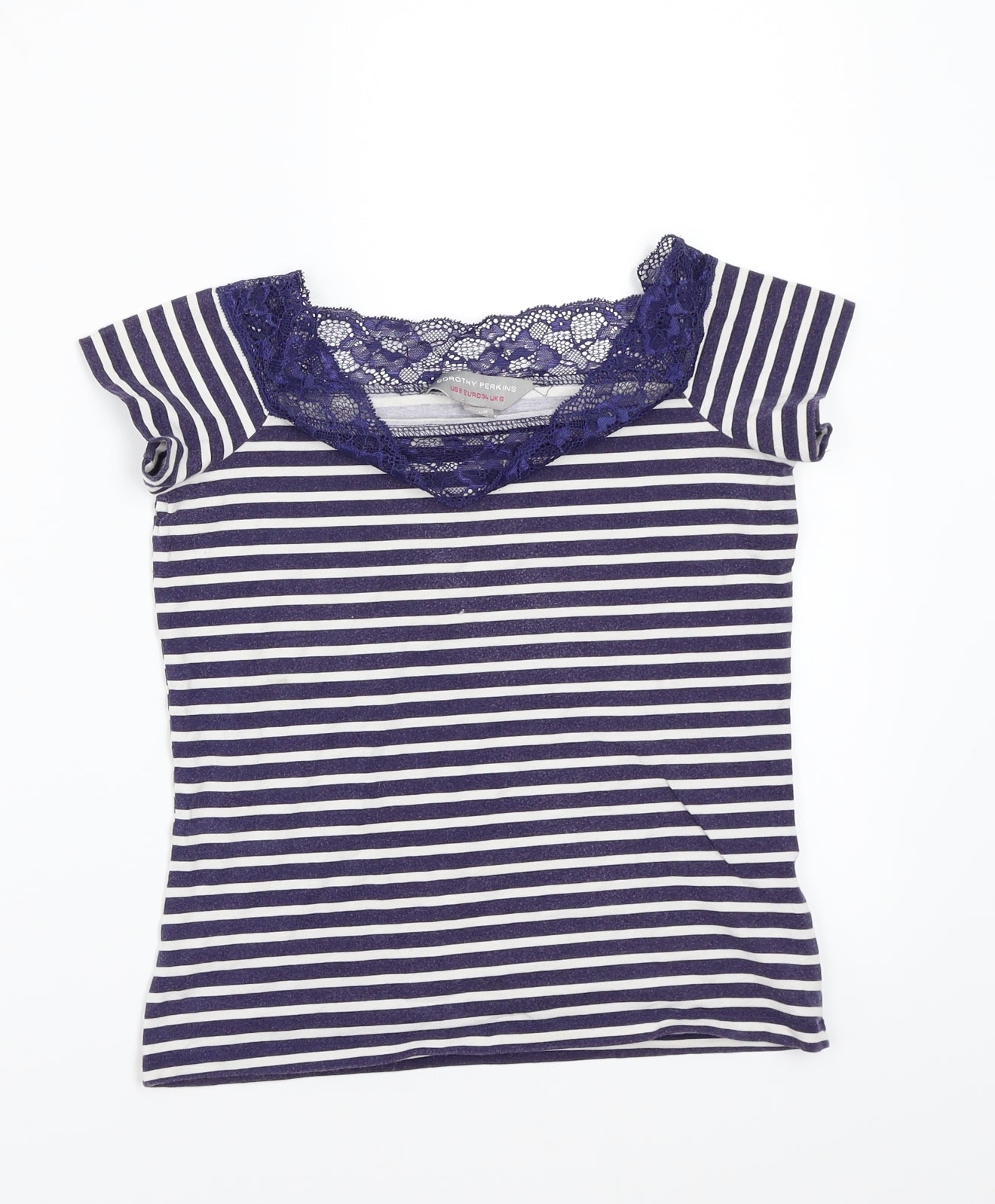 Dorothy Perkins Womens White Striped  Basic T-Shirt Size 6