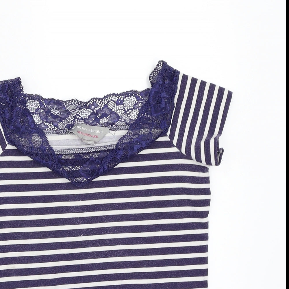 Dorothy Perkins Womens White Striped  Basic T-Shirt Size 6