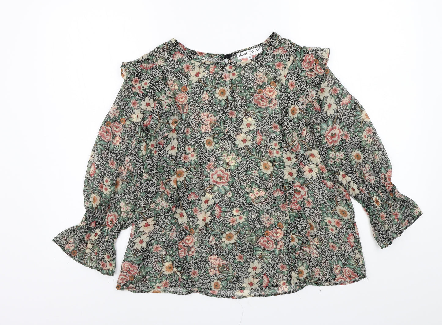 Jaune Rouge Womens Black Floral  Basic Blouse Size S