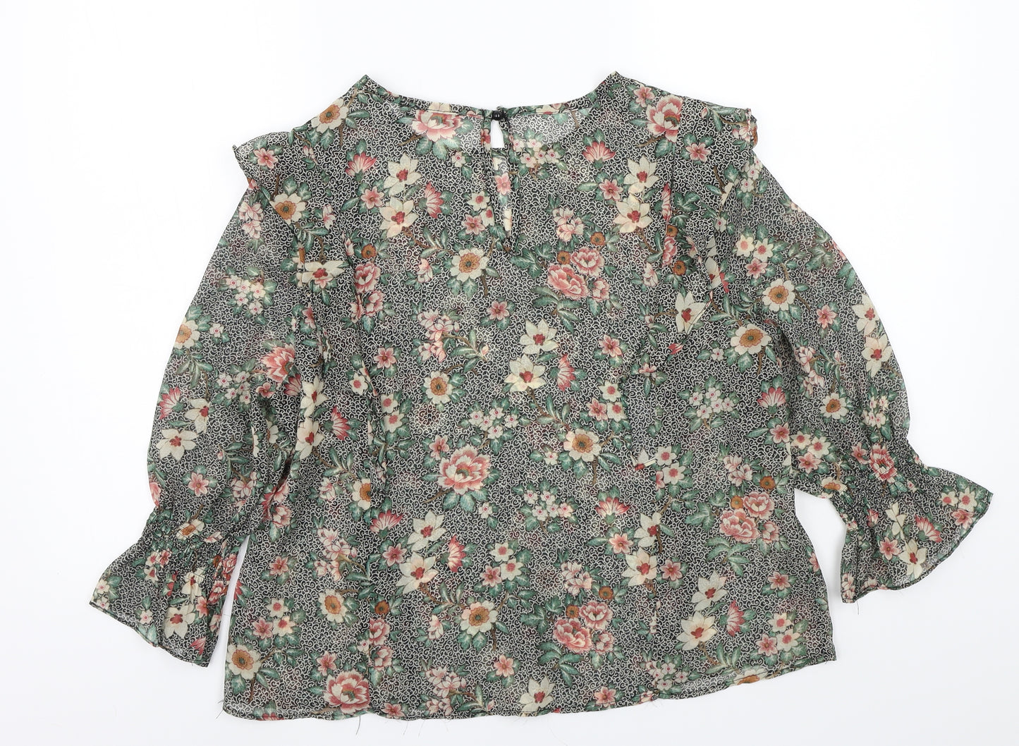 Jaune Rouge Womens Black Floral  Basic Blouse Size S