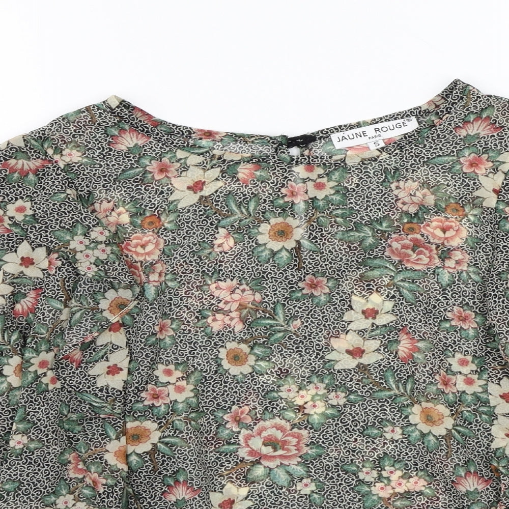 Jaune Rouge Womens Black Floral  Basic Blouse Size S