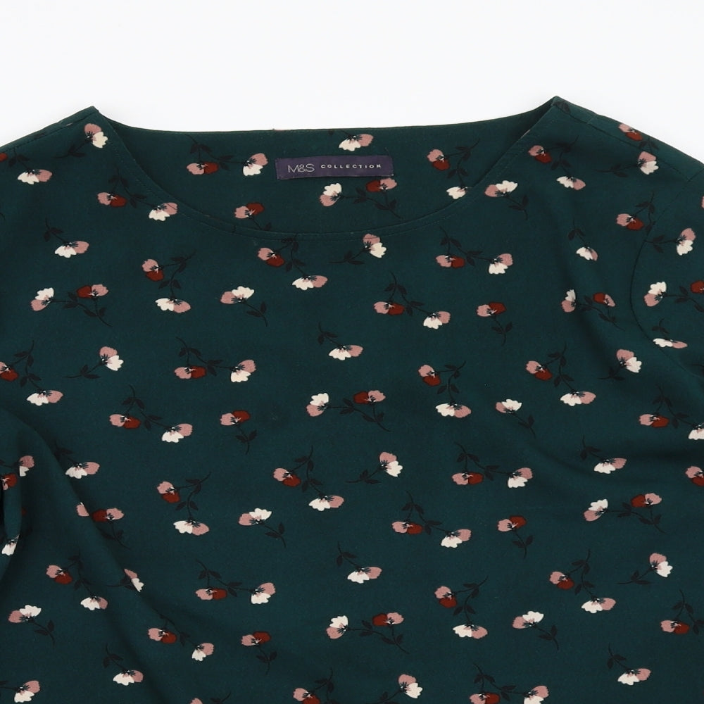 Marks and Spencer Womens Green Floral  Basic Blouse Size 16