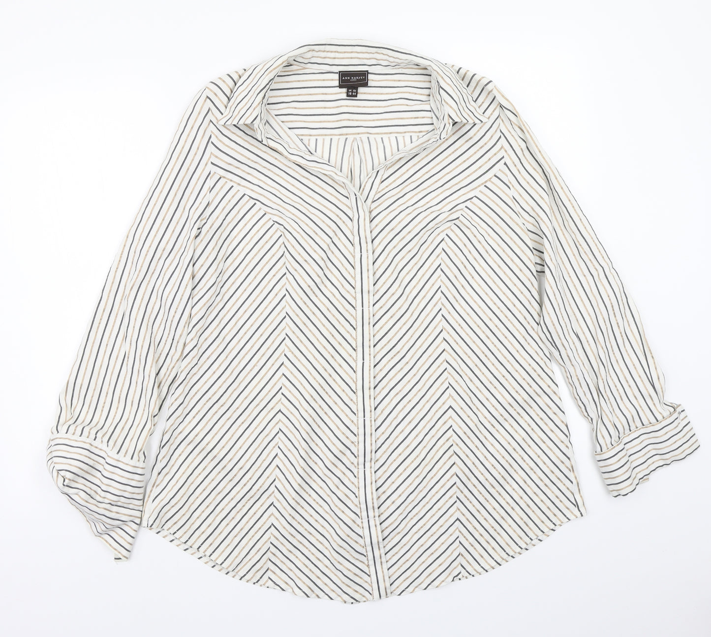 Ann Harvey Womens White Striped  Basic Button-Up Size 18