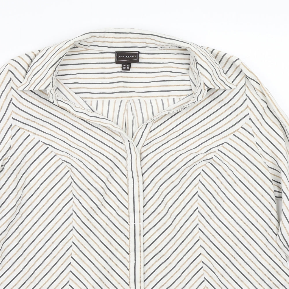 Ann Harvey Womens White Striped  Basic Button-Up Size 18