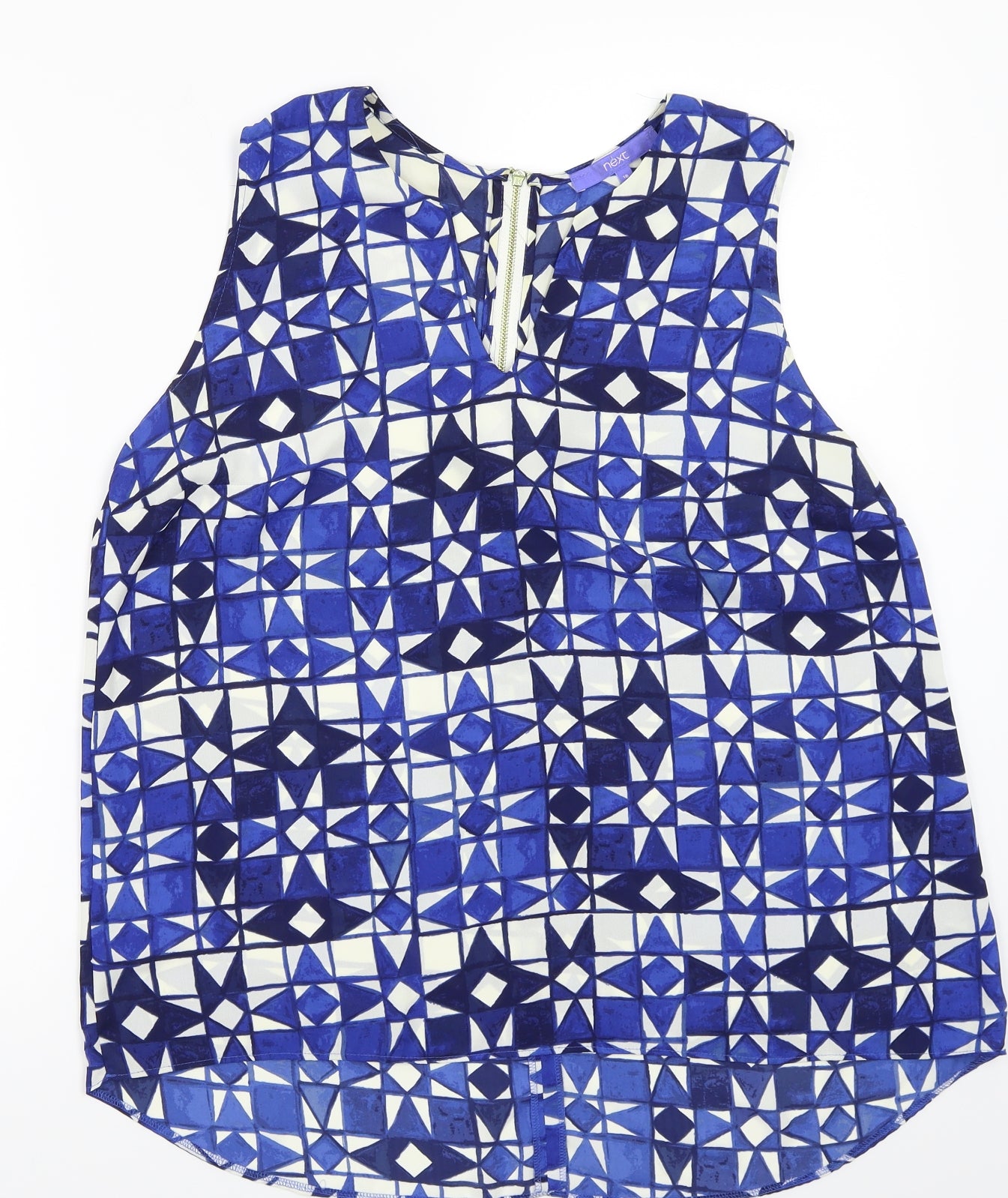 NEXT Womens Blue Geometric  Basic Blouse Size 16