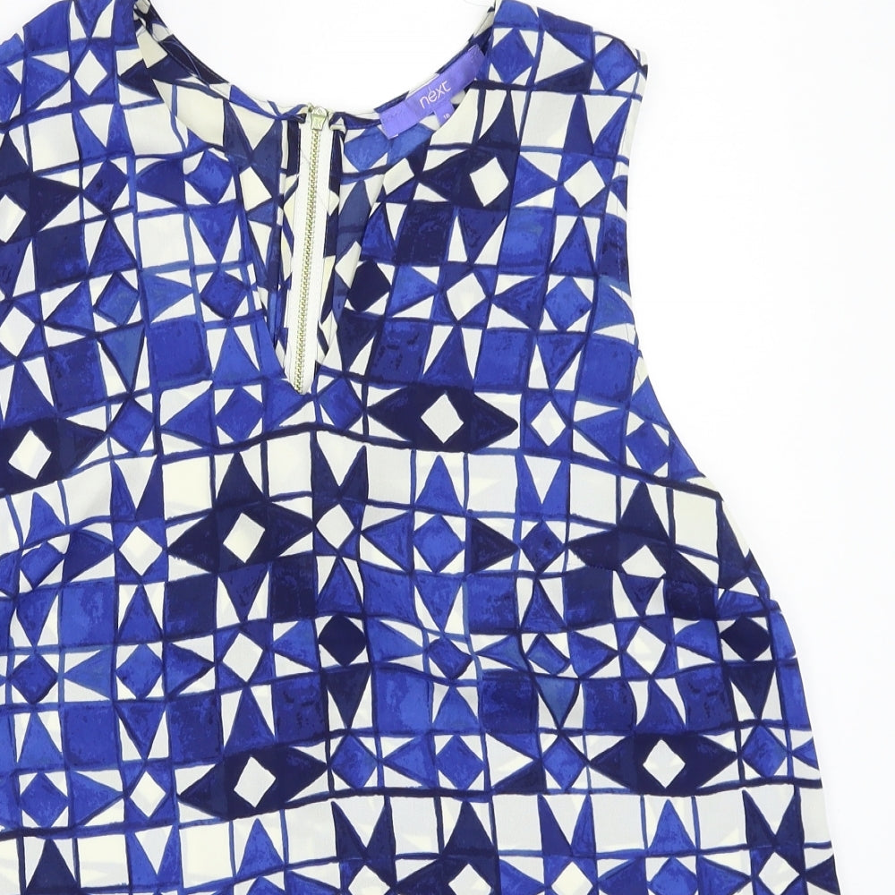 NEXT Womens Blue Geometric  Basic Blouse Size 16