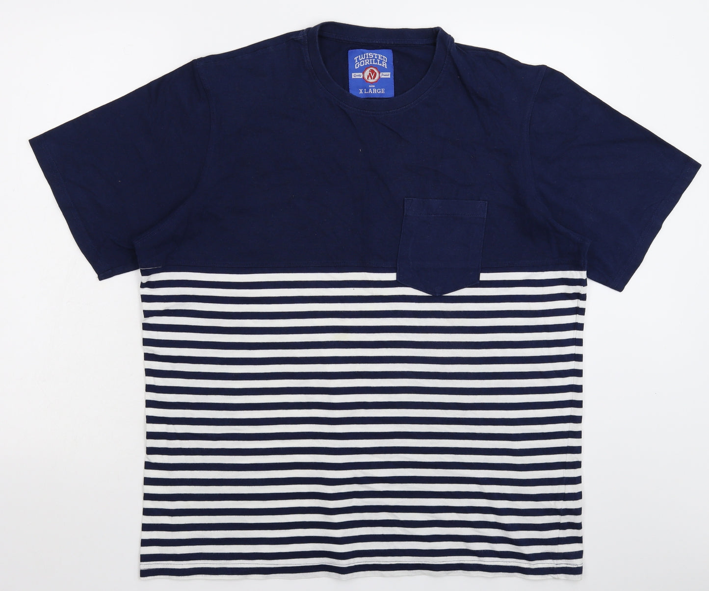 Twisted Gorilla Mens Blue Striped   T-Shirt Size XL