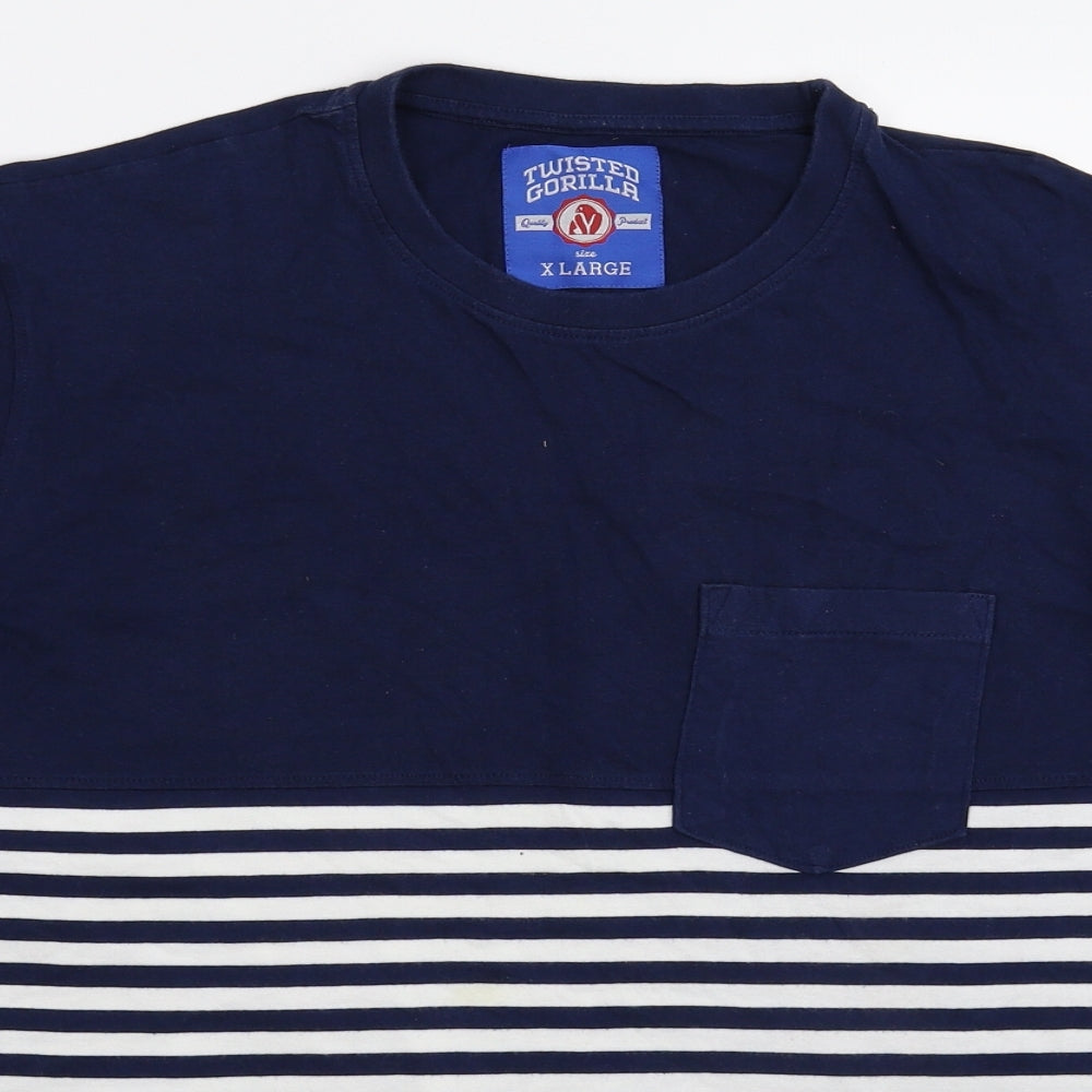 Twisted Gorilla Mens Blue Striped   T-Shirt Size XL