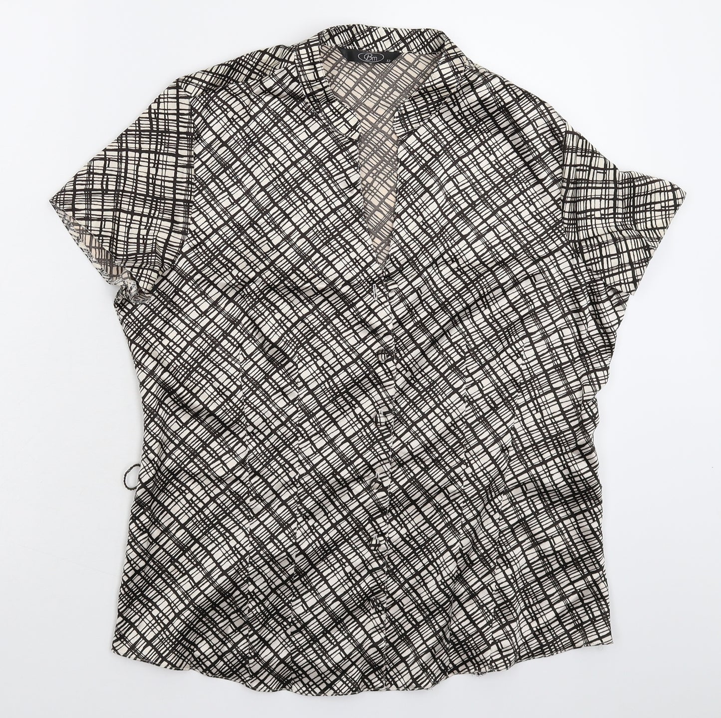 BM Womens Beige Check  Basic Button-Up Size 12