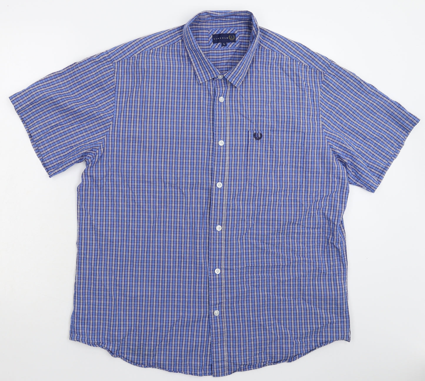 Lincoln Mens Blue Check   Button-Up Size L