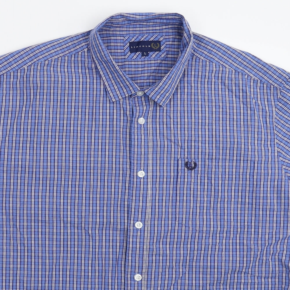 Lincoln Mens Blue Check   Button-Up Size L