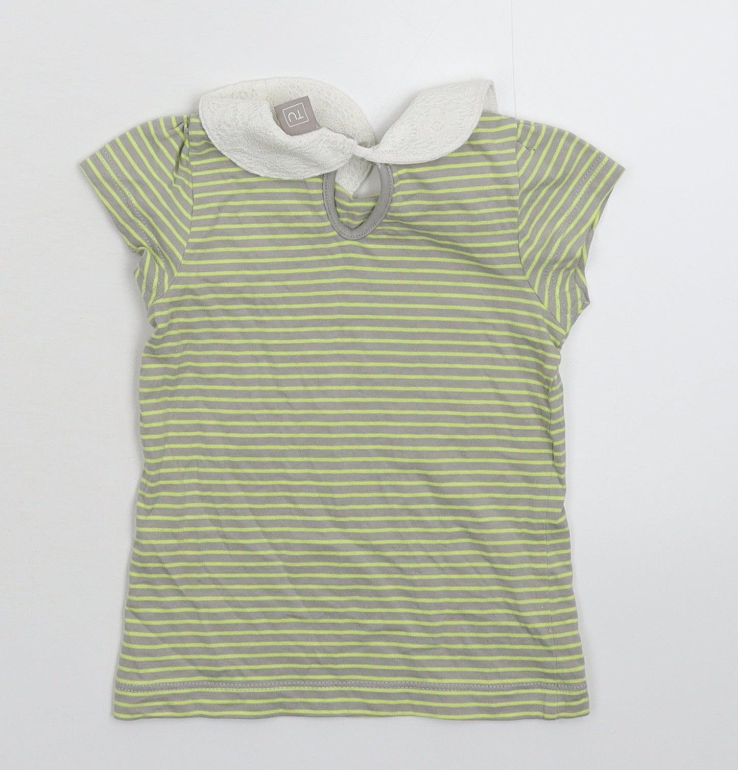 TU Girls Grey Striped  Basic T-Shirt Size 9-12 Months