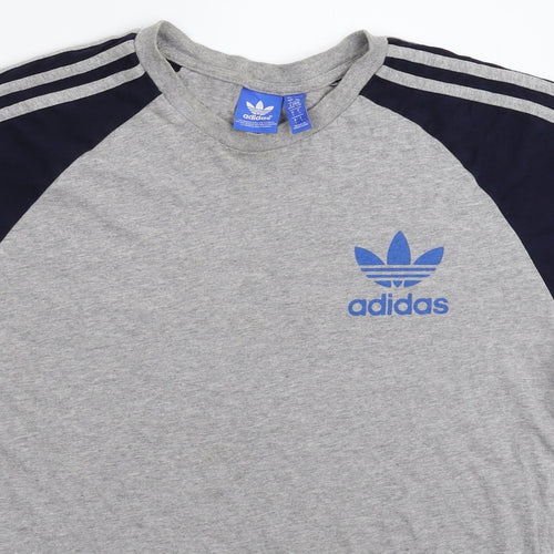 adidas Mens Grey Striped   T-Shirt Size L