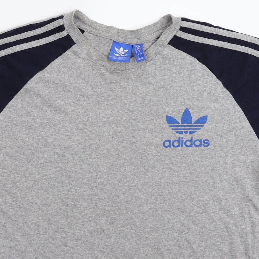 adidas Mens Grey Striped   T-Shirt Size L