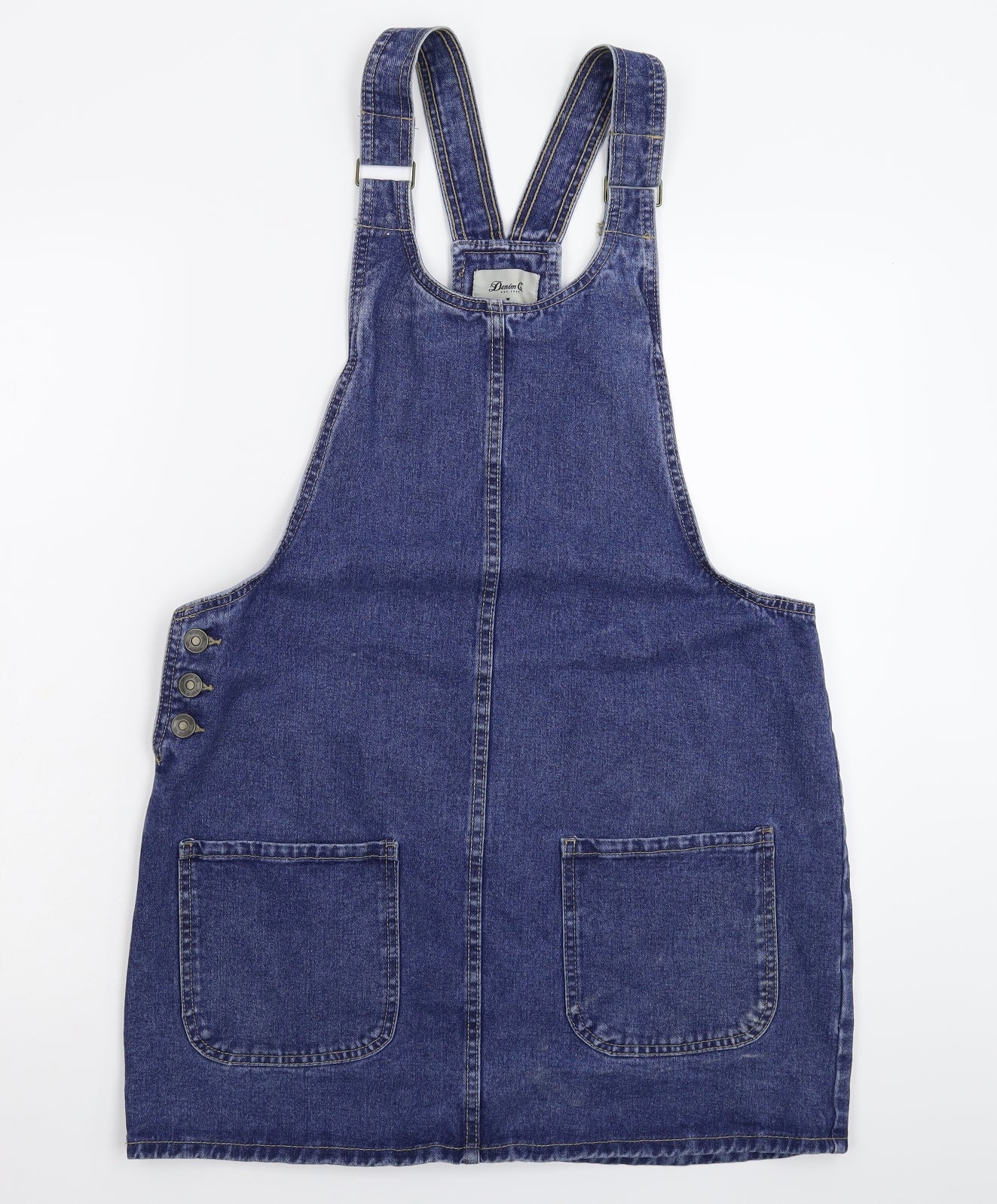 Denim & Co. Womens Blue  Denim Pinafore/Dungaree Dress  Size 14
