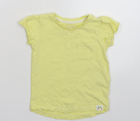 Front view of Nutmeg girls’ yellow basic t-shirt, size 3-4, years