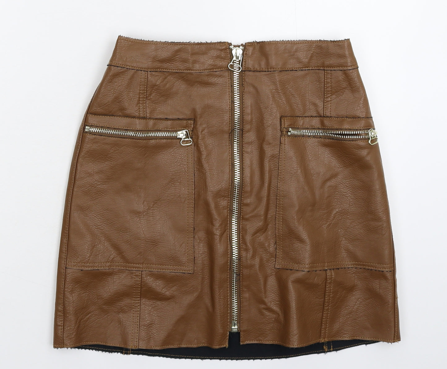 River Island Womens Brown   A-Line Skirt Size 6  - Faux Leather
