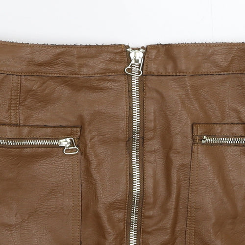 River Island Womens Brown   A-Line Skirt Size 6  - Faux Leather