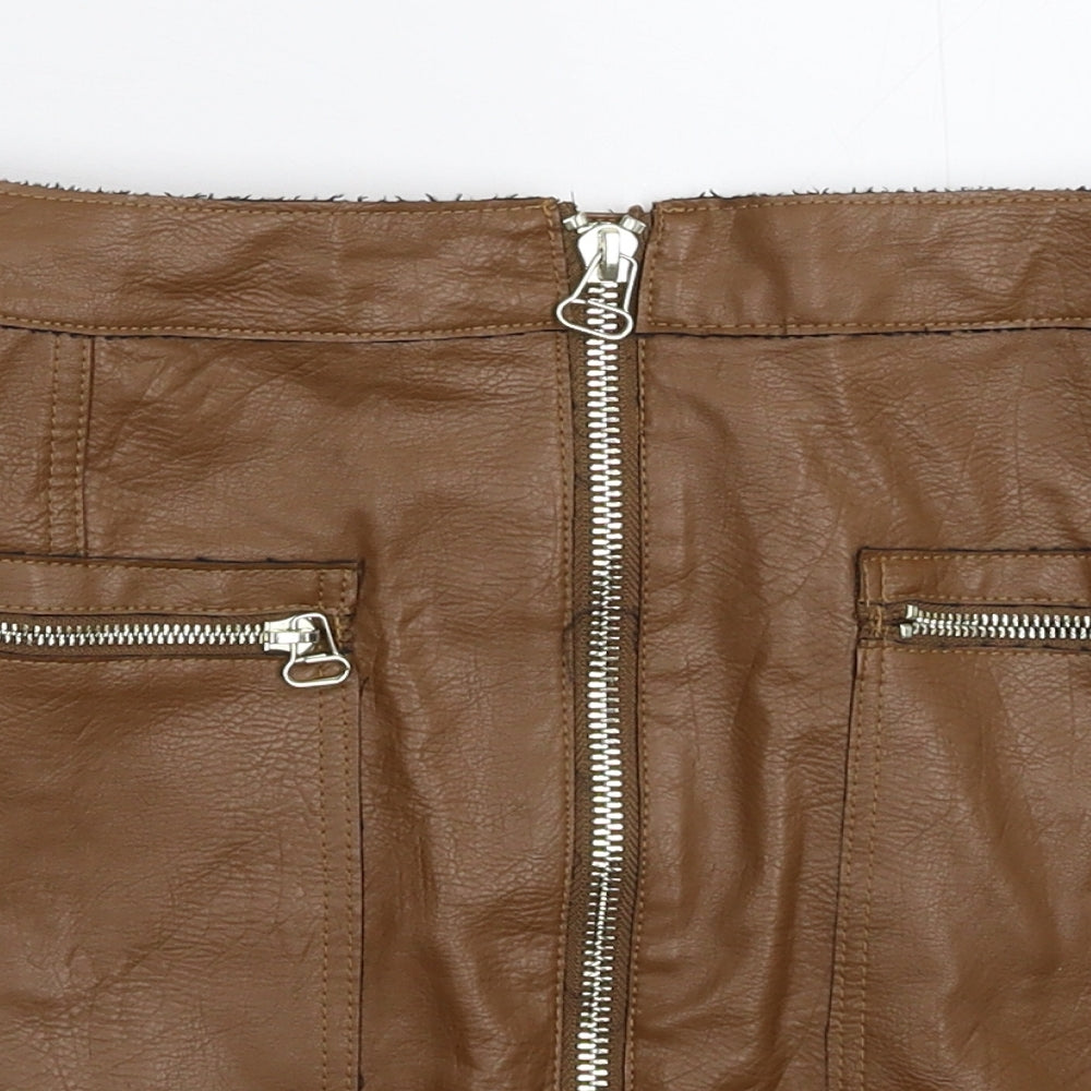 River Island Womens Brown   A-Line Skirt Size 6  - Faux Leather